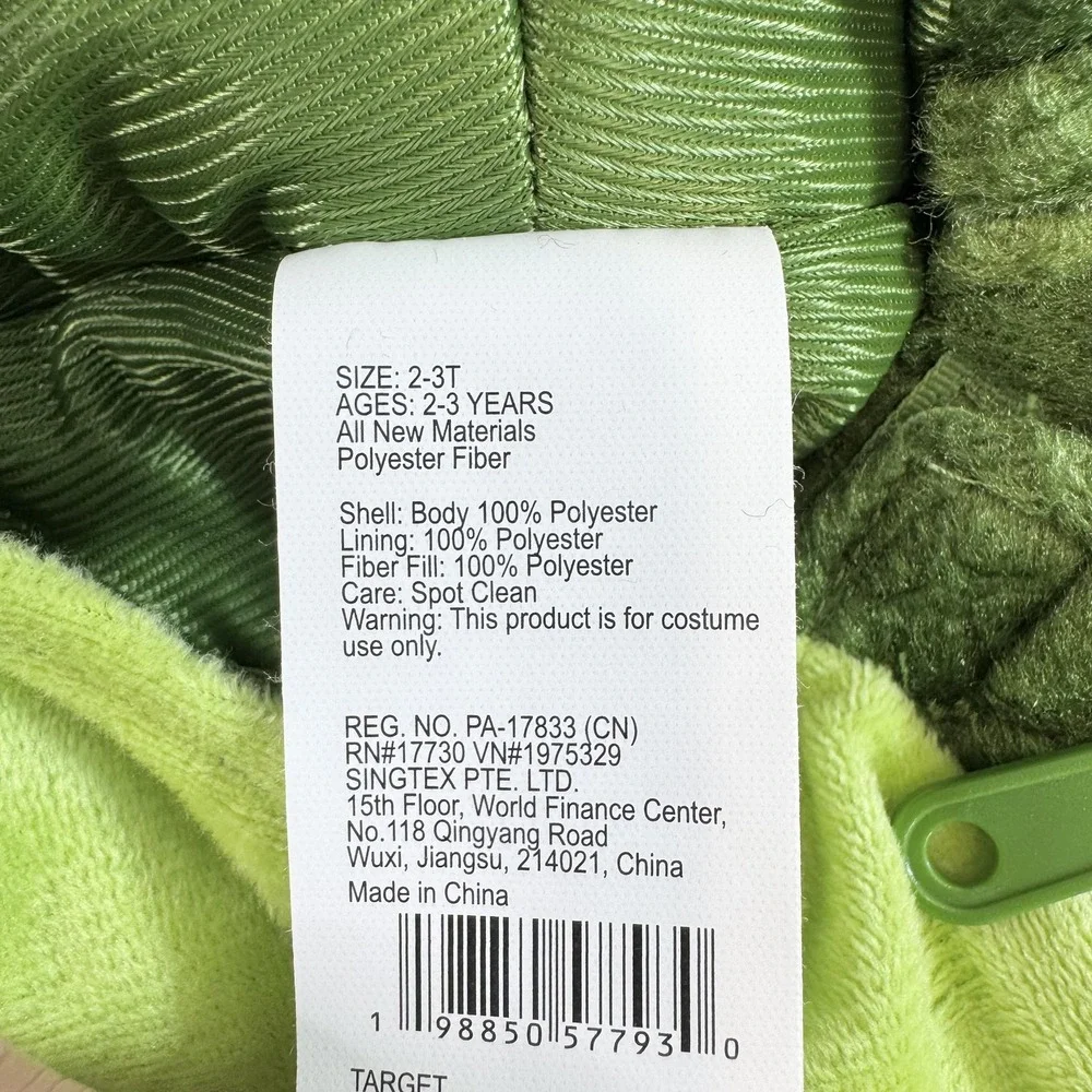 Target Dinosaur Costume One Piece‎ Kids 2XS Green Plush Hooded Tail Halloween